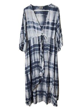 Chalet blue white tie dye high low midi dress womens M flowy relaxed shibori